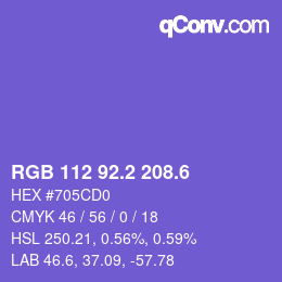カラーコード: RGB 112 92.2 208.6 | qconv.com