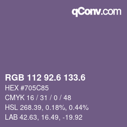 カラーコード: RGB 112 92.6 133.6 | qconv.com