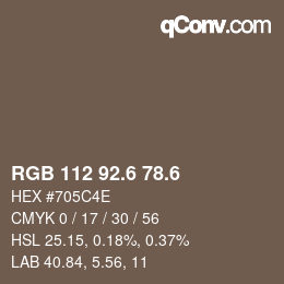 カラーコード: RGB 112 92.6 78.6 | qconv.com