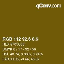 カラーコード: RGB 112 92.6 8.6 | qconv.com