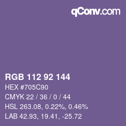 颜色代码: RGB 112 92 144 | qconv.com