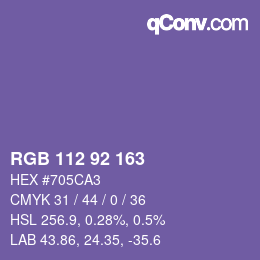 颜色代码: RGB 112 92 163 | qconv.com