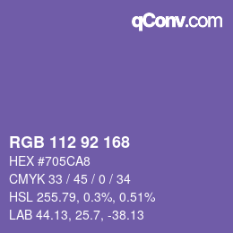 颜色代码: RGB 112 92 168 | qconv.com