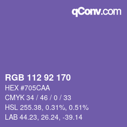 颜色代码: RGB 112 92 170 | qconv.com
