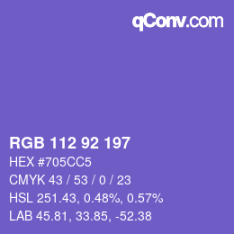 カラーコード: RGB 112 92 197 | qconv.com