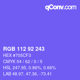 カラーコード: RGB 112 92 243 | qconv.com