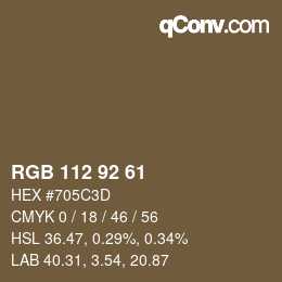 颜色代码: RGB 112 92 61 | qconv.com