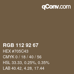 颜色代码: RGB 112 92 67 | qconv.com