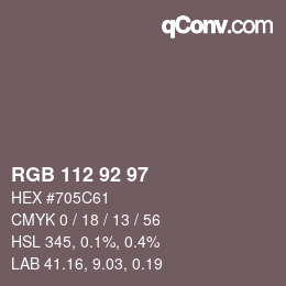 颜色代码: RGB 112 92 97 | qconv.com