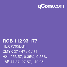 颜色代码: RGB 112 93 177 | qconv.com