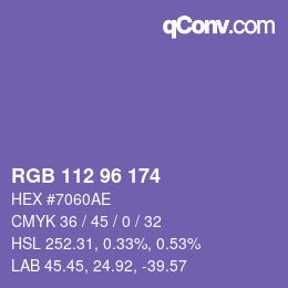 Color code: RGB 112 96 174 | qconv.com