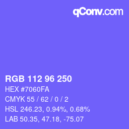 カラーコード: RGB 112 96 250 | qconv.com