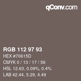 Color code: RGB 112 97 93 | qconv.com