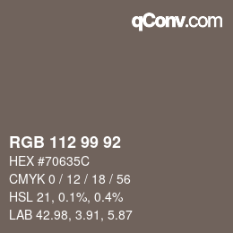 Color code: RGB 112 99 92 | qconv.com