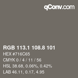 Color code: RGB 113.1 108.8 101 | qconv.com