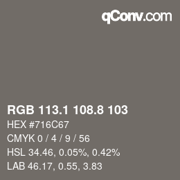 Color code: RGB 113.1 108.8 103 | qconv.com