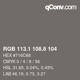 Color code: RGB 113.1 108.8 104 | qconv.com