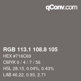 Farbcode: RGB 113.1 108.8 105 | qconv.com