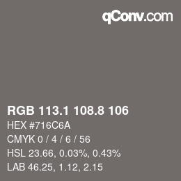 Color code: RGB 113.1 108.8 106 | qconv.com