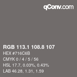 Color code: RGB 113.1 108.8 107 | qconv.com