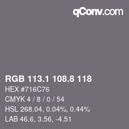 Color code: RGB 113.1 108.8 118 | qconv.com