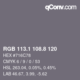 Color code: RGB 113.1 108.8 120 | qconv.com