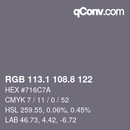 Color code: RGB 113.1 108.8 122 | qconv.com