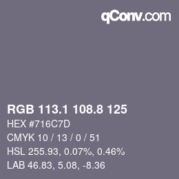 Color code: RGB 113.1 108.8 125 | qconv.com