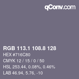 カラーコード: RGB 113.1 108.8 128 | qconv.com