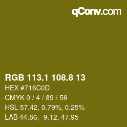 カラーコード: RGB 113.1 108.8 13 | qconv.com