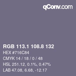 Color code: RGB 113.1 108.8 132 | qconv.com