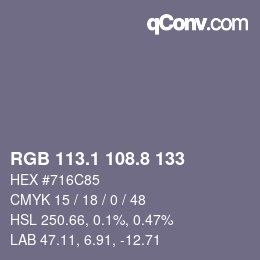 カラーコード: RGB 113.1 108.8 133 | qconv.com