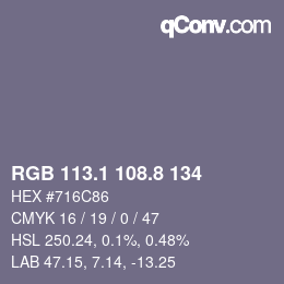 カラーコード: RGB 113.1 108.8 134 | qconv.com