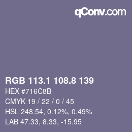 Color code: RGB 113.1 108.8 139 | qconv.com