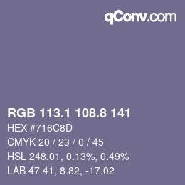 Color code: RGB 113.1 108.8 141 | qconv.com