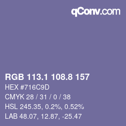 カラーコード: RGB 113.1 108.8 157 | qconv.com