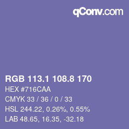 カラーコード: RGB 113.1 108.8 170 | qconv.com