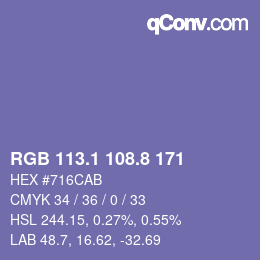 カラーコード: RGB 113.1 108.8 171 | qconv.com