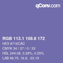 カラーコード: RGB 113.1 108.8 172 | qconv.com