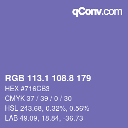カラーコード: RGB 113.1 108.8 179 | qconv.com