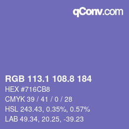 カラーコード: RGB 113.1 108.8 184 | qconv.com