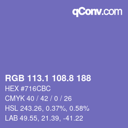 カラーコード: RGB 113.1 108.8 188 | qconv.com
