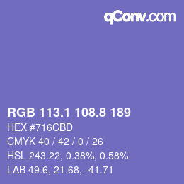 カラーコード: RGB 113.1 108.8 189 | qconv.com