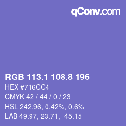 カラーコード: RGB 113.1 108.8 196 | qconv.com