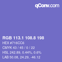 カラーコード: RGB 113.1 108.8 198 | qconv.com