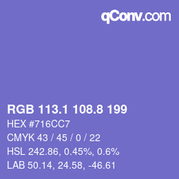 カラーコード: RGB 113.1 108.8 199 | qconv.com