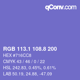 カラーコード: RGB 113.1 108.8 200 | qconv.com