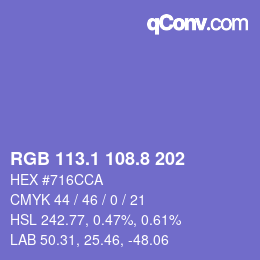 カラーコード: RGB 113.1 108.8 202 | qconv.com