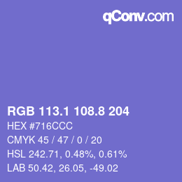 カラーコード: RGB 113.1 108.8 204 | qconv.com