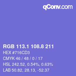 カラーコード: RGB 113.1 108.8 211 | qconv.com